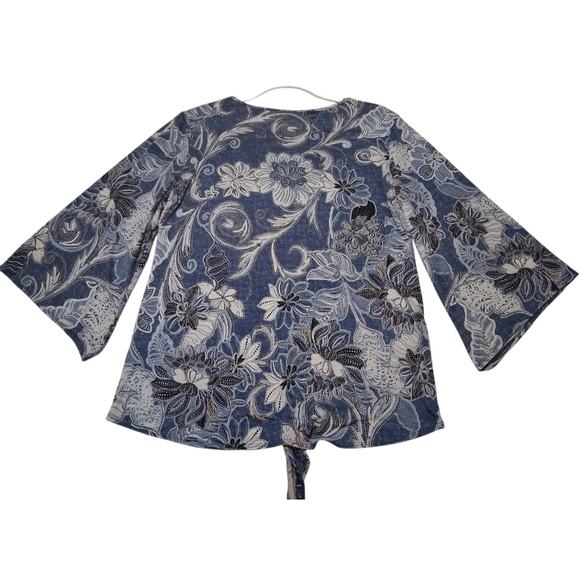 EUC PerSeption Concept Sz. XL Blue/White Bell Shaped Half Sleeve Blouse - Picture 4 of 11